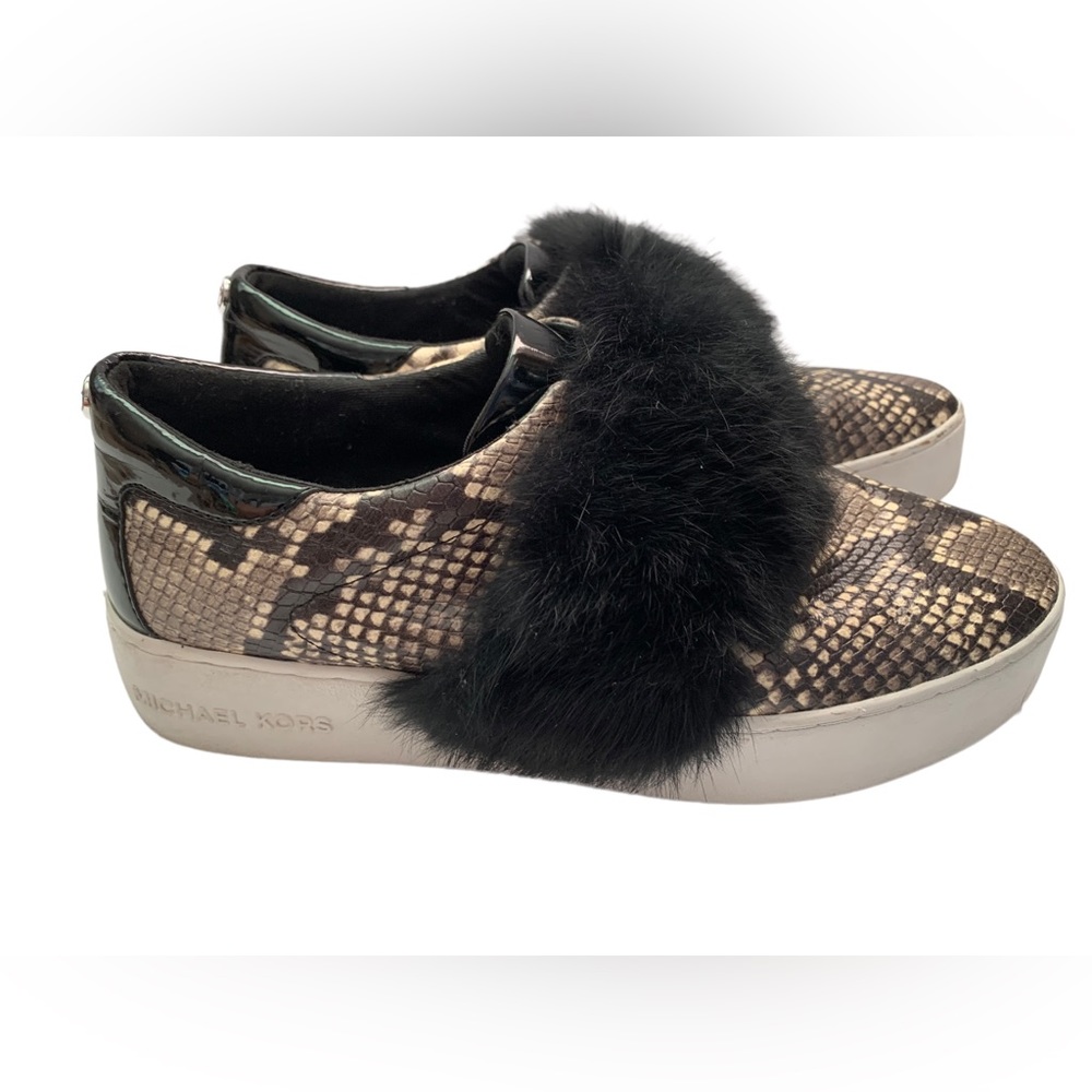 MICHAEL Michael Kors MAVEN  EMBOSSED LEATHER FUR sneakers shoes size 9 M